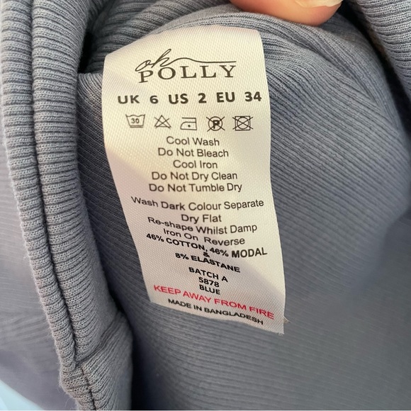 Oh Polly Blue High Neck Front Zipper Ribbed Long Sleeve Sweater Dress Size 2 - Picture 4 of 5